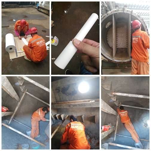 克勞倫斯轉化器耐火襯里施工中