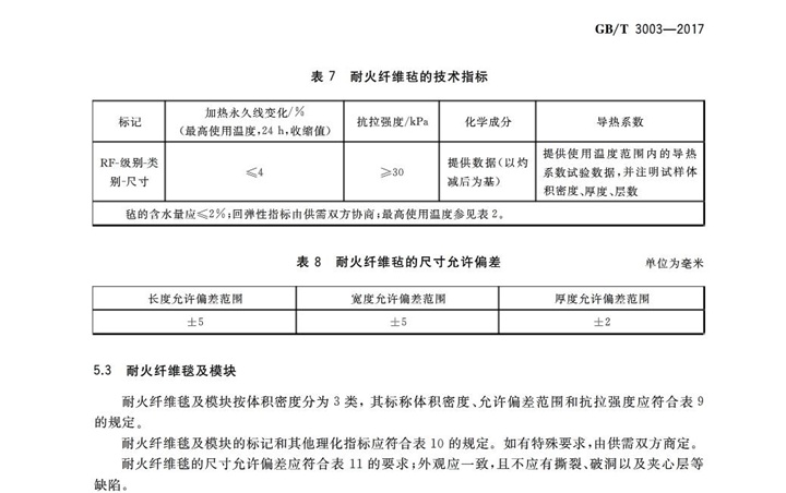 GBT3003-2017耐火纖維及制品 GBT3003-2017耐火纖維及制品